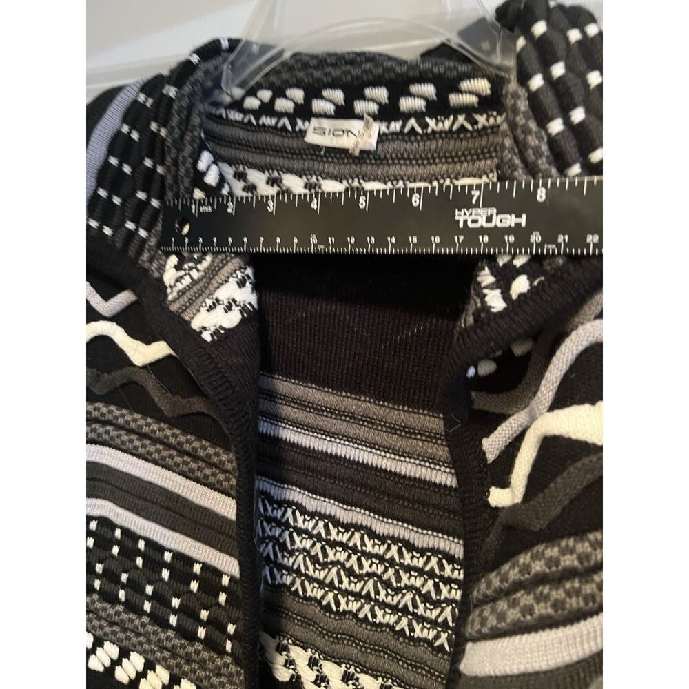 Womens Black Gray Jacquard Open Front Cardigan Size L Boho Aztec - Picture 10 of 11